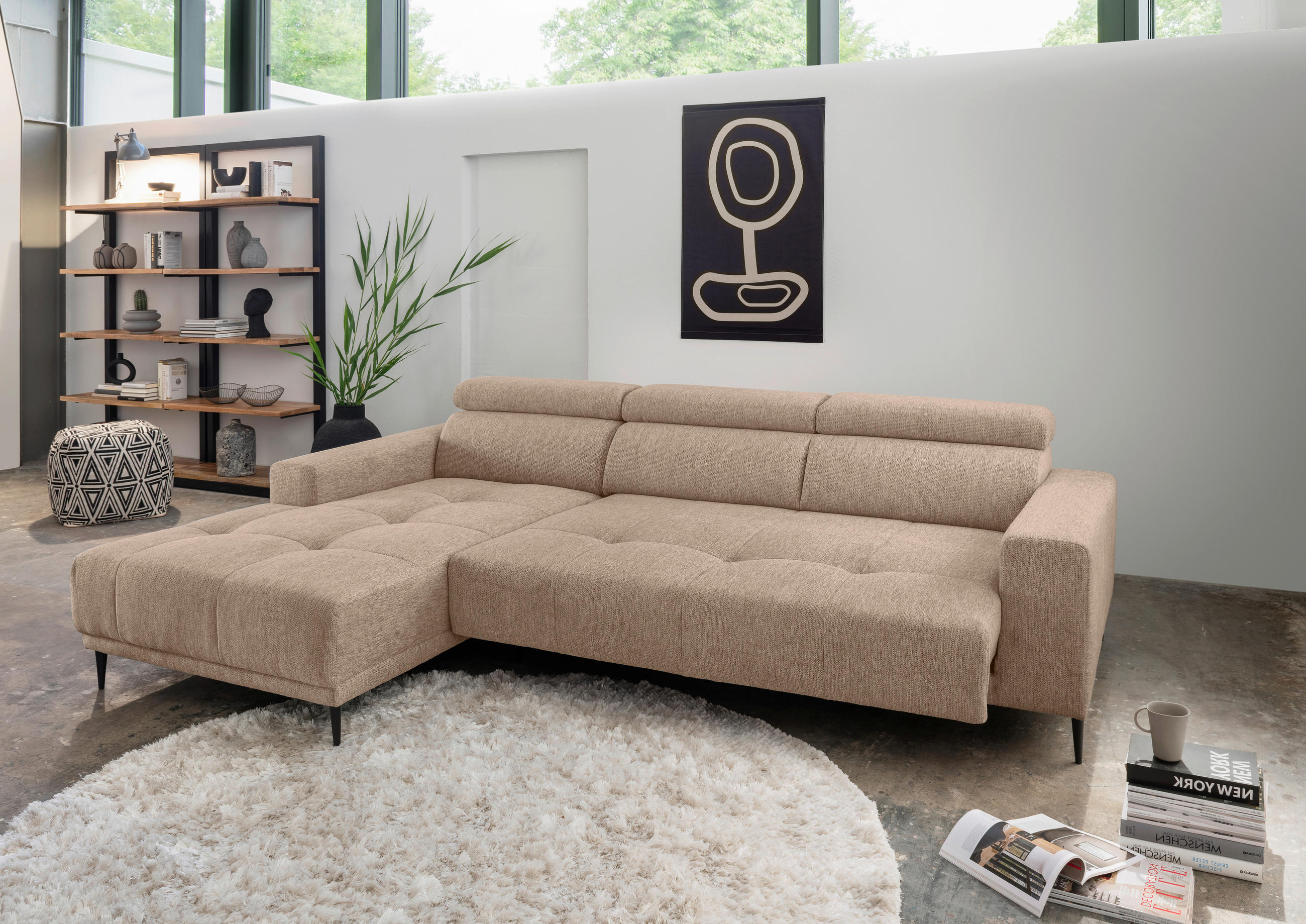ECKSOFA Hellbraun Chenille  - Hellbraun/Schwarz, KONVENTIONELL, Textil/Metall (188/276cm) - Livetastic