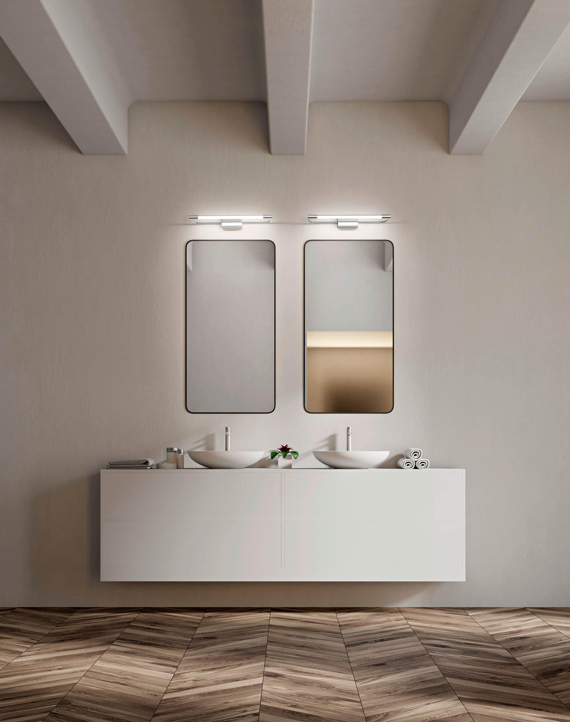 SPIEGELLEUCHTE Rapallo 60/8/5 cm   - Chromfarben, Design, Kunststoff/Metall (60/8/5cm) - Fabas Luce