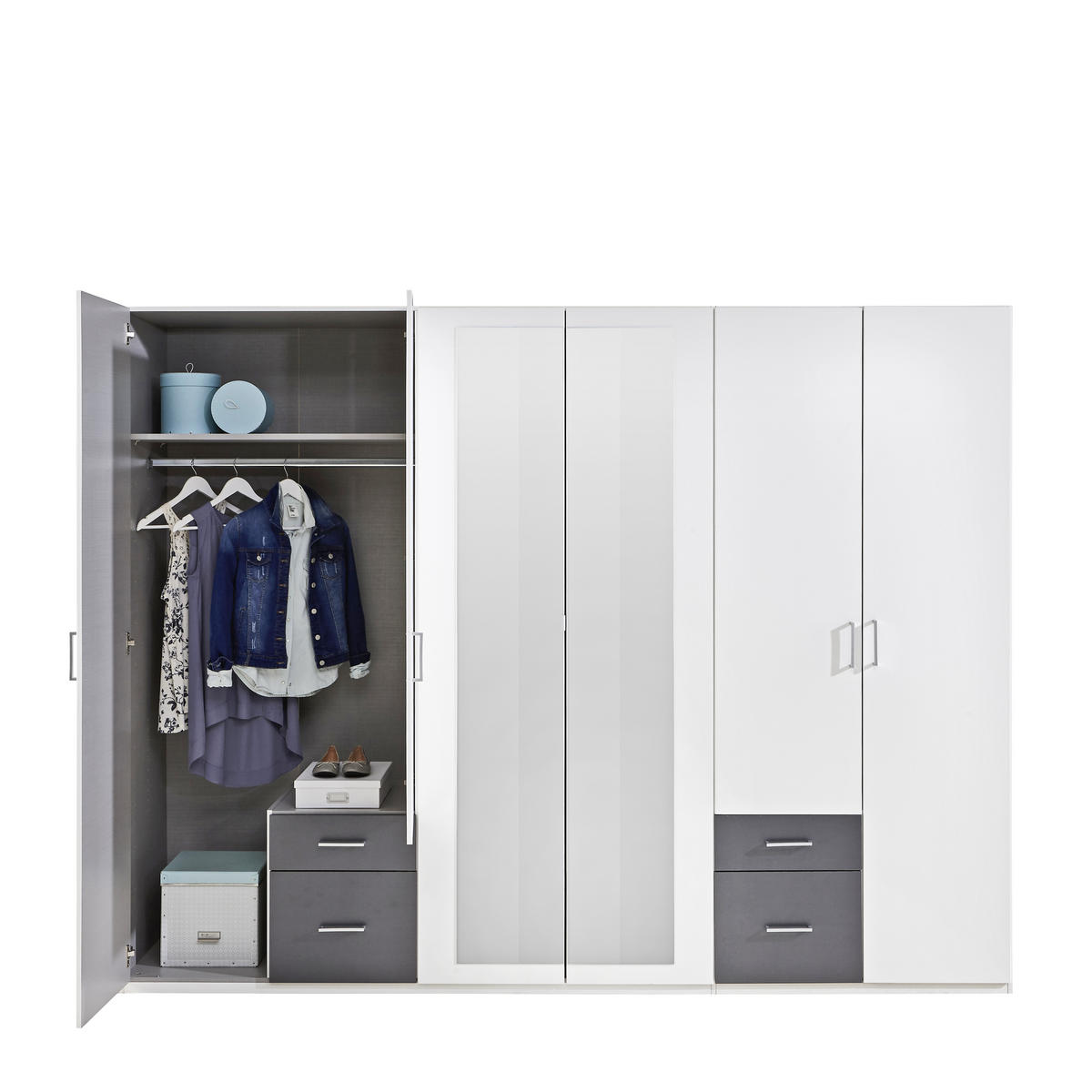 DREHTÜRENSCHRANK 270/210/58 cm 6-türig  - Silberfarben/Graphitfarben, Design, Glas/Holzwerkstoff (270/210/58cm) - MID.YOU