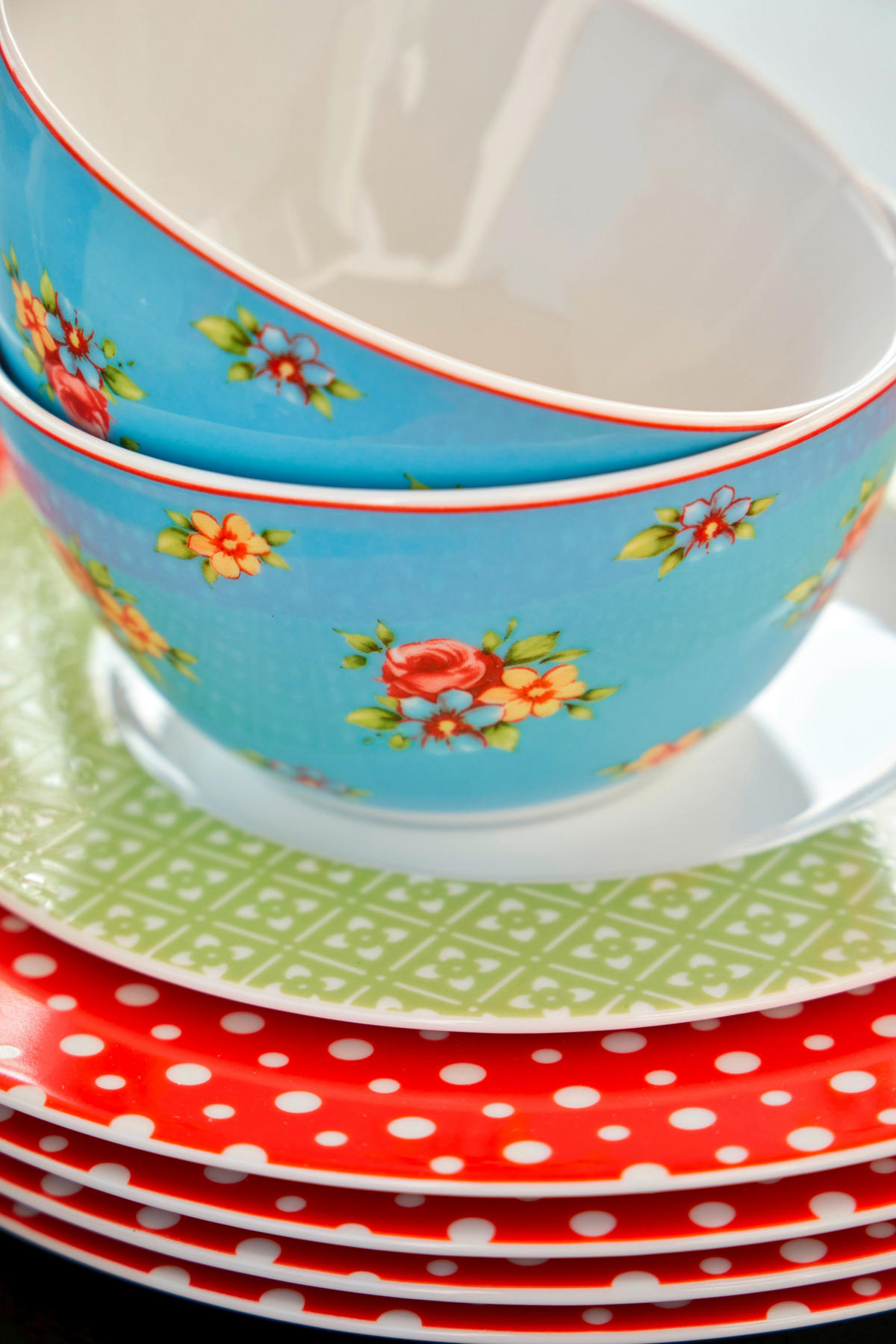 KOMBISERVICE Blau, Gelb, Grün, Rot, Weiß 16-teilig 4 Personen  - Blau/Gelb, Keramik (32/31,5/33cm) - Creatable