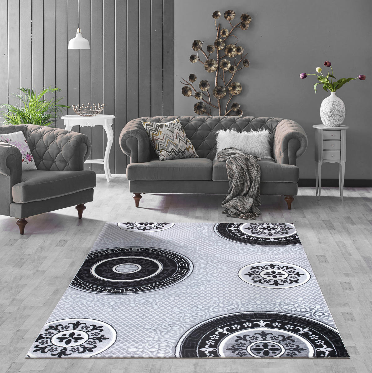 LÄUFER 80/300 cm Eleysa Grau, Schwarz, Weiß  - Schwarz/Weiß, Trend, Textil (80/300cm)