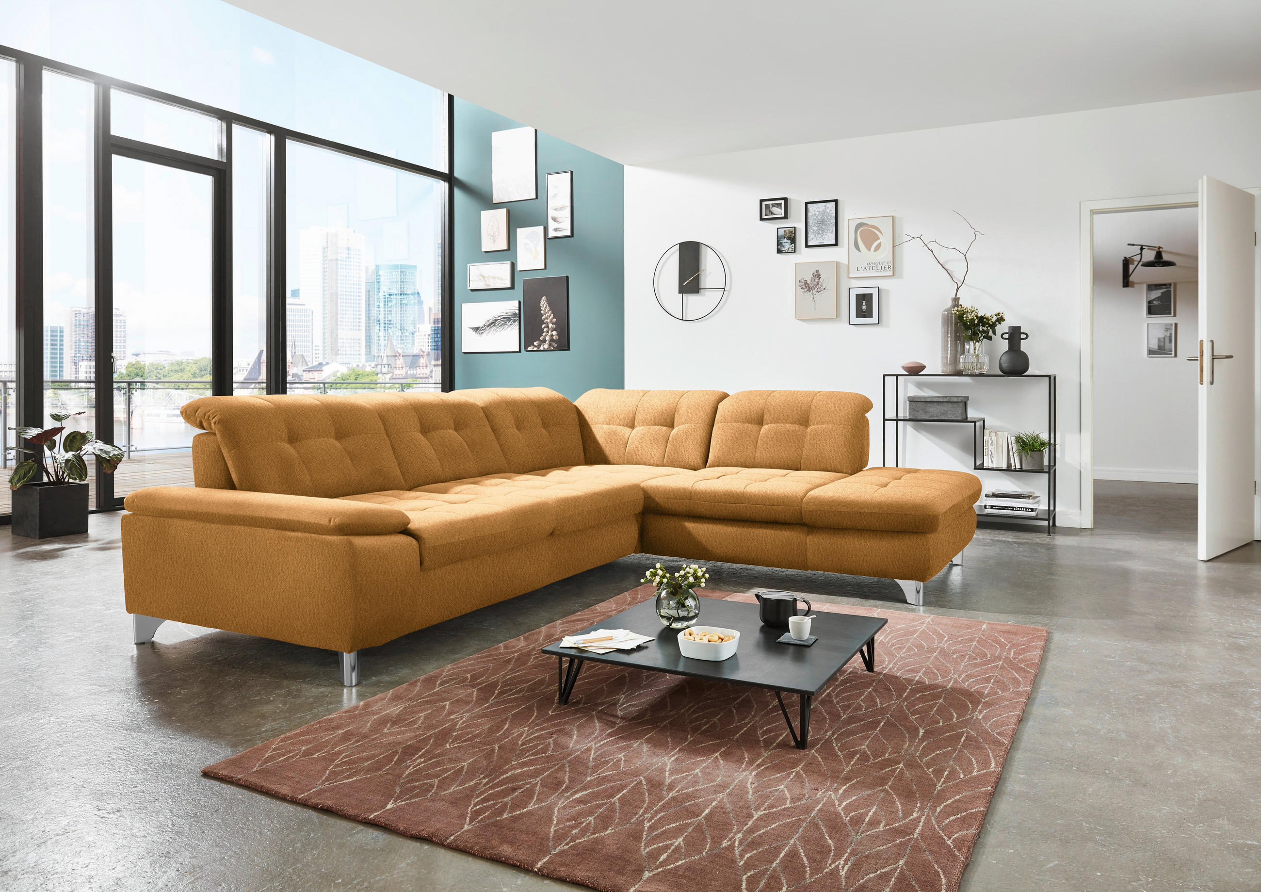 ECKSOFA in Chenille Currygelb  - Chromfarben/Currygelb, Design, Textil/Metall (310/260cm) - Beldomo Speed