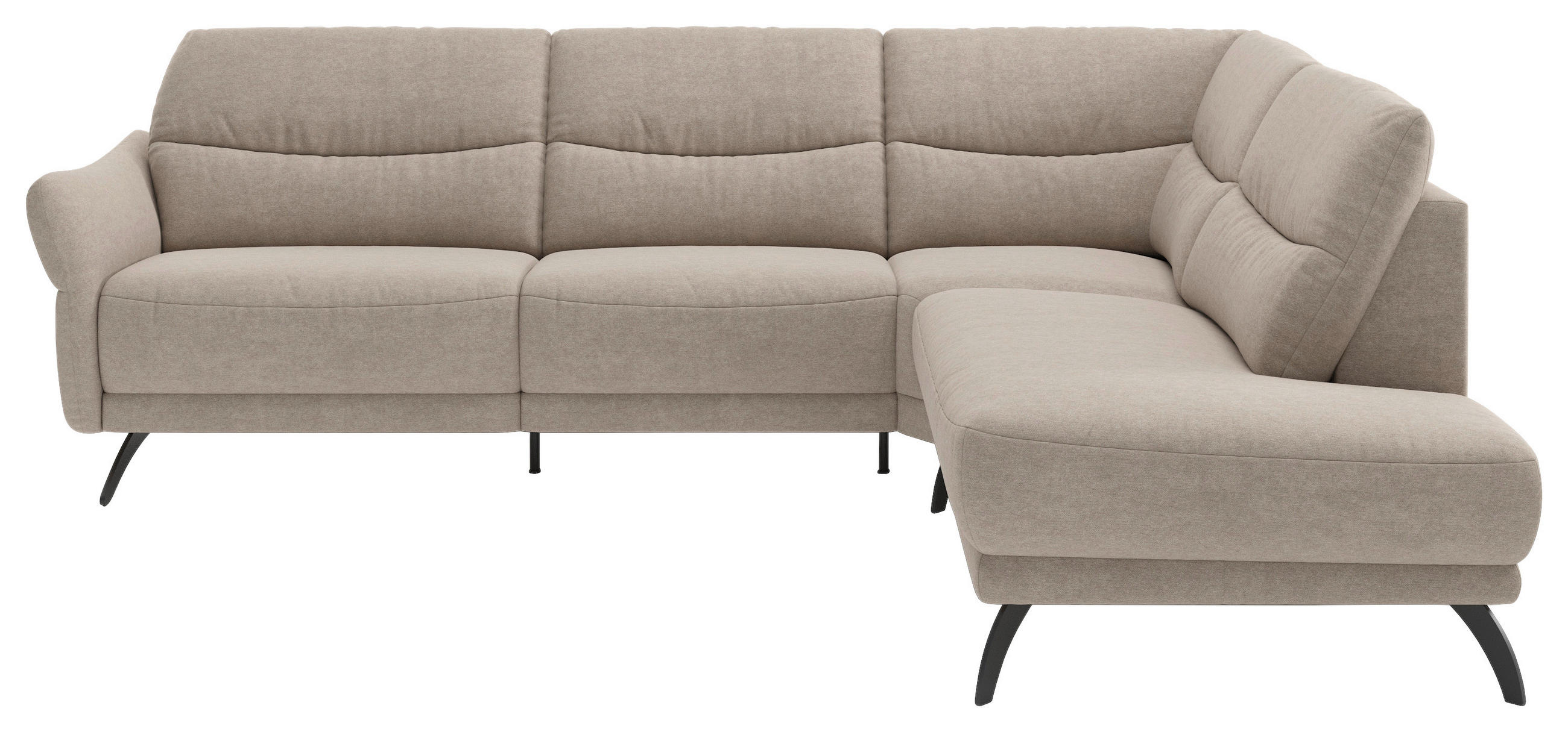 ECKSOFA Sandfarben Webstoff  - Sandfarben/Schwarz, KONVENTIONELL, Textil/Metall (263/201cm) - Pure Home Comfort