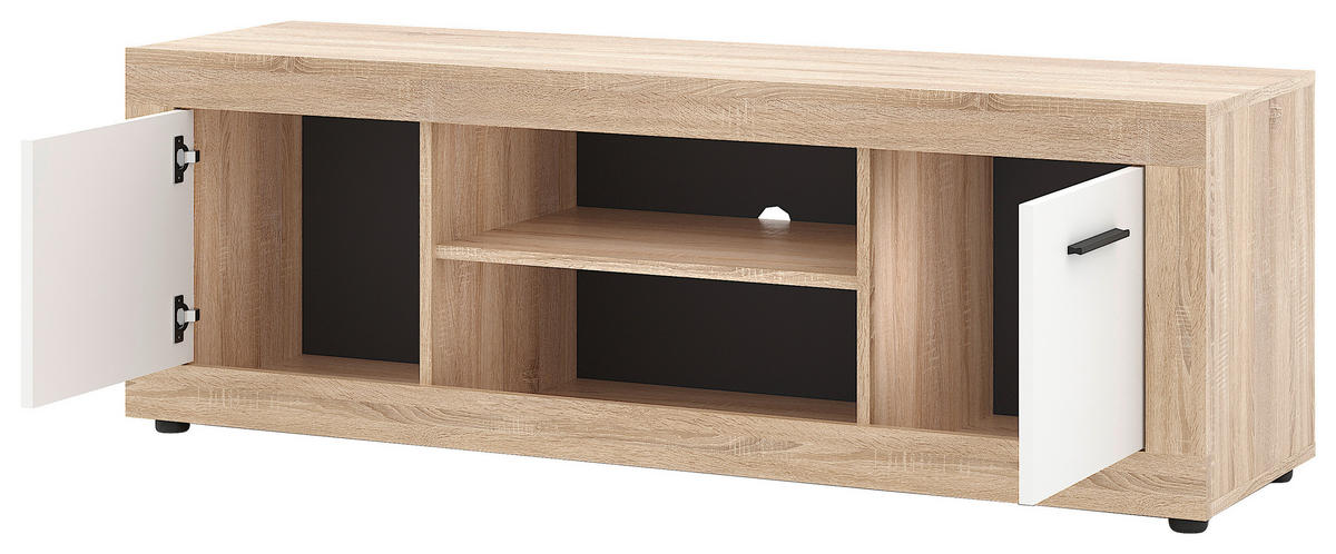 KOMODA - NISKA   140/48/40 cm   bijela, hrast Sonoma   - bijela/crna, Design, drvni materijal/plastika (140/48/40cm) - MID.YOU