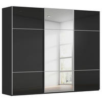 SCHWEBETÜRENSCHRANK 271/223/68 cm 3-türig Schwarz  - Alufarben/Schwarz, KONVENTIONELL, Glas/Holzwerkstoff (271/223/68cm) - Novel