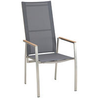 STAPELSESSEL verstellbar Teakholz Edelstahl Grau, Naturfarben, Edelstahlfarben  - Edelstahlfarben/Naturfarben, Design, Holz/Textil (56/112/63cm) - Amatio