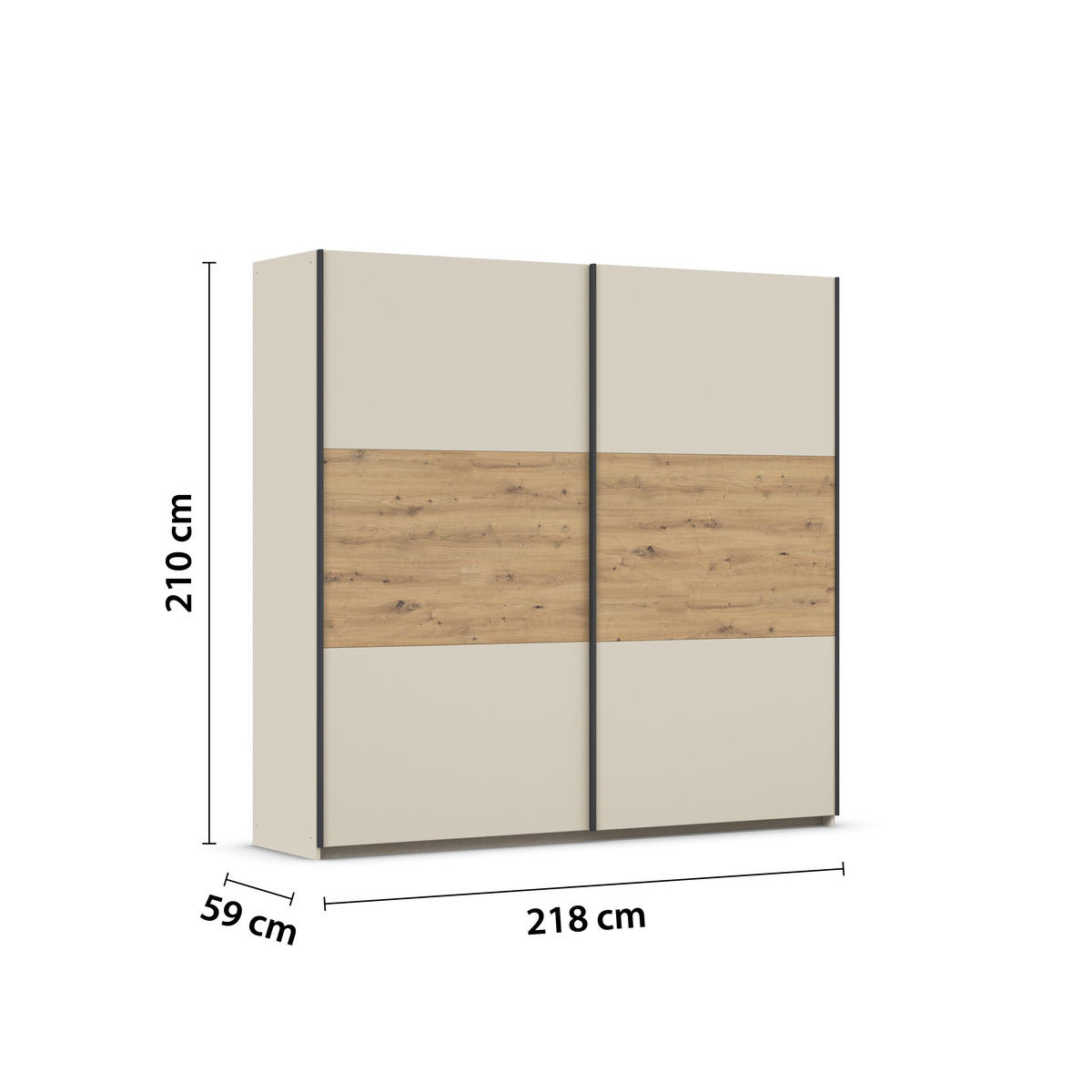 SCHWEBETÜRENSCHRANK in Champagner, Eiche Artisan  - Champagner/Eiche Artisan, Modern, Holzwerkstoff/Metall (218/210/59cm) - Rauch Möbel