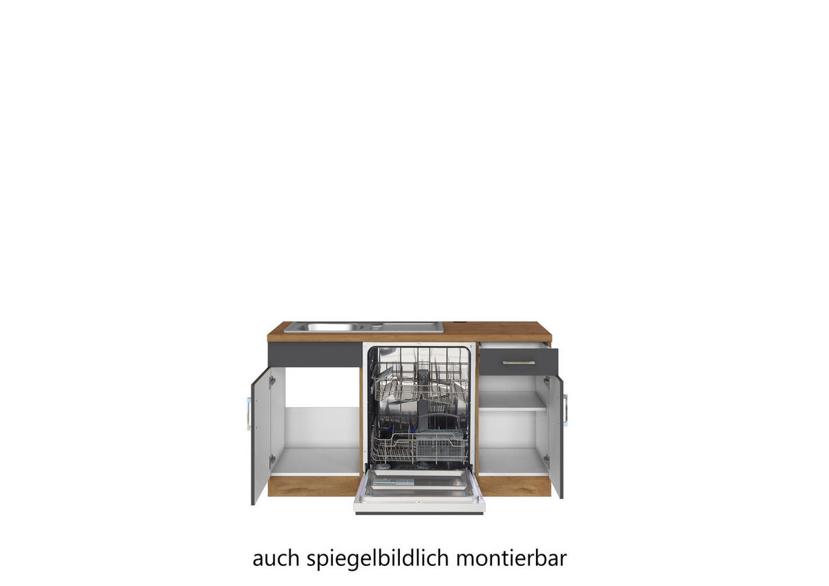 ECKKÜCHE 210/270 cm  in Anthrazit, Eiche Wotan  - Chromfarben/Anthrazit, MODERN, Holzwerkstoff/Metall (210/270cm) - Held