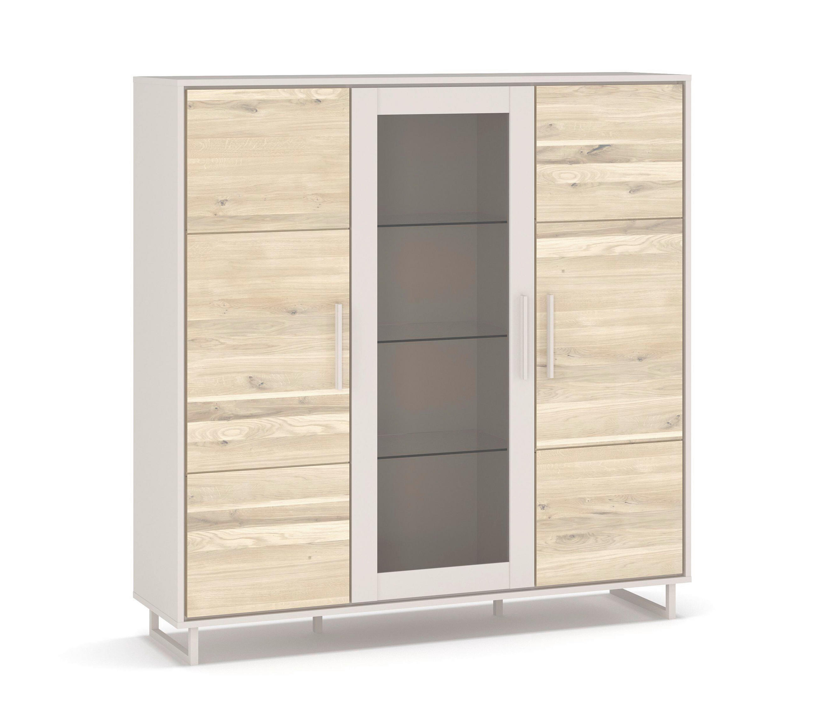HIGHBOARD Kaunas  in 146/147/40 cm  - Kaschmir/Eiche Bianco, Design, Glas/Holz (146/147/40cm) - Livetastic
