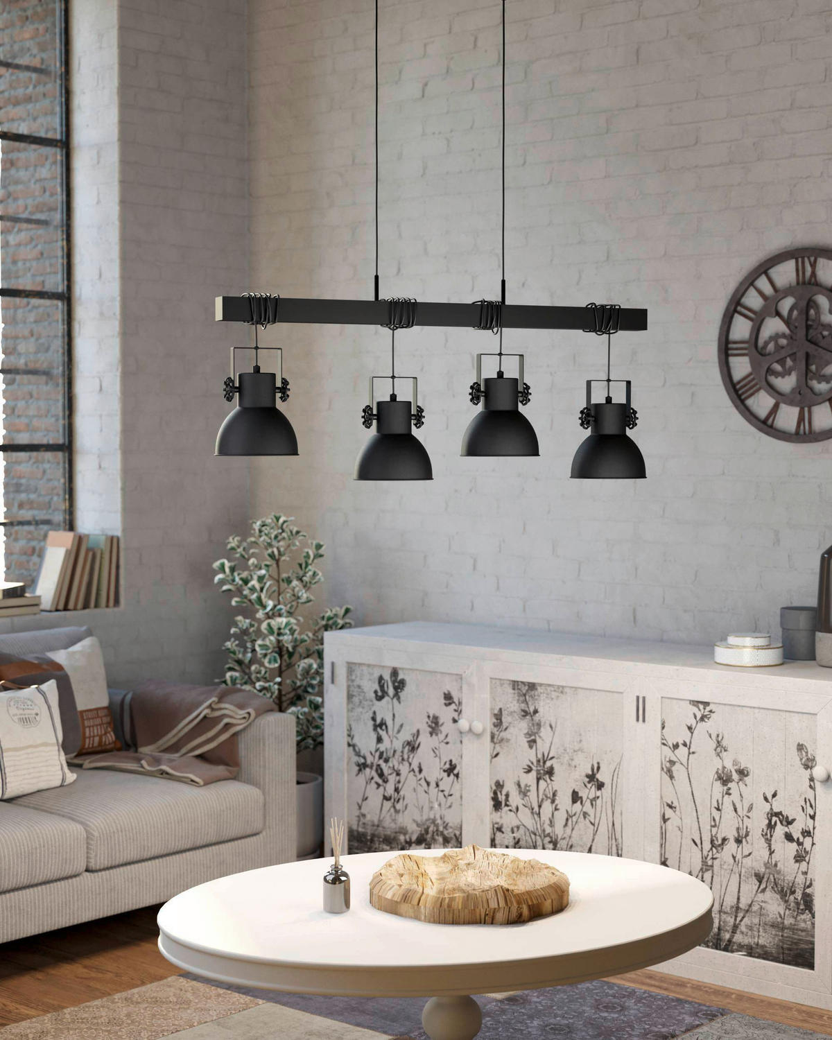 HÄNGELEUCHTE 100/25/110 cm  - Schwarz, Design, Holz/Metall (100/25/110cm) - Eglo