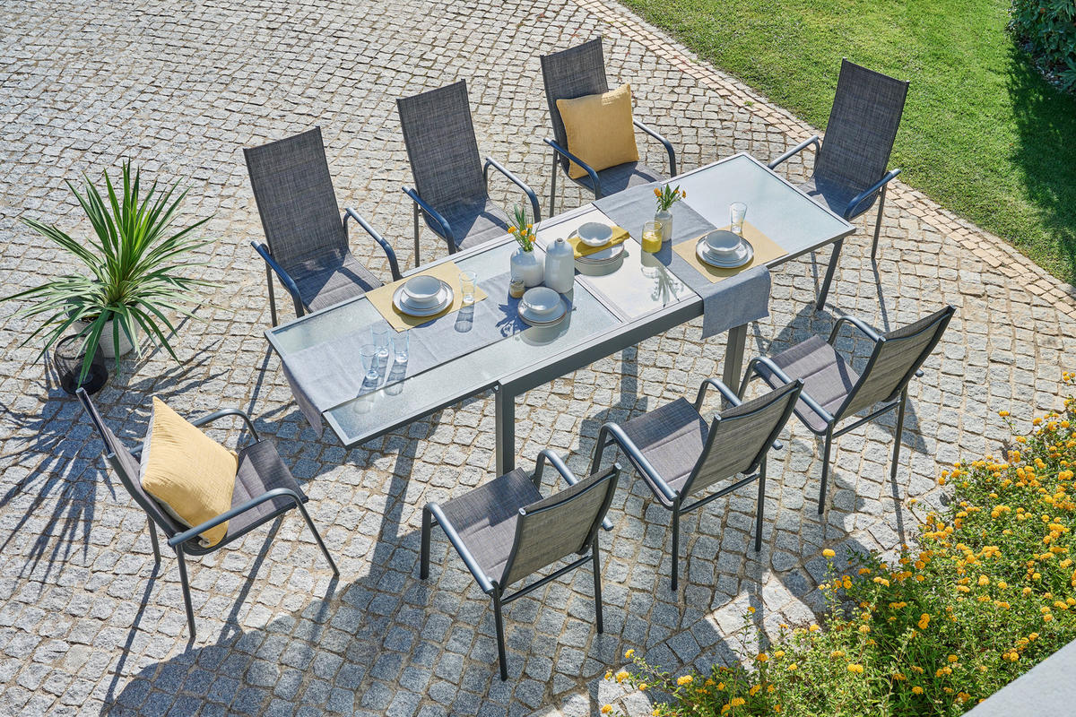 BAŠTENSKI STO 135-270/90/75 cm  - antracit, Osnovno, staklo/metal (135-270/90/75cm) - Ambia Garden