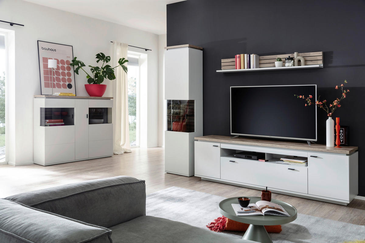 HIGHBOARD Grau, Weiß  150/124/37 cm  - Anthrazit/Weiß, Design, Glas/Holzwerkstoff (150/124/37cm) - Stylife