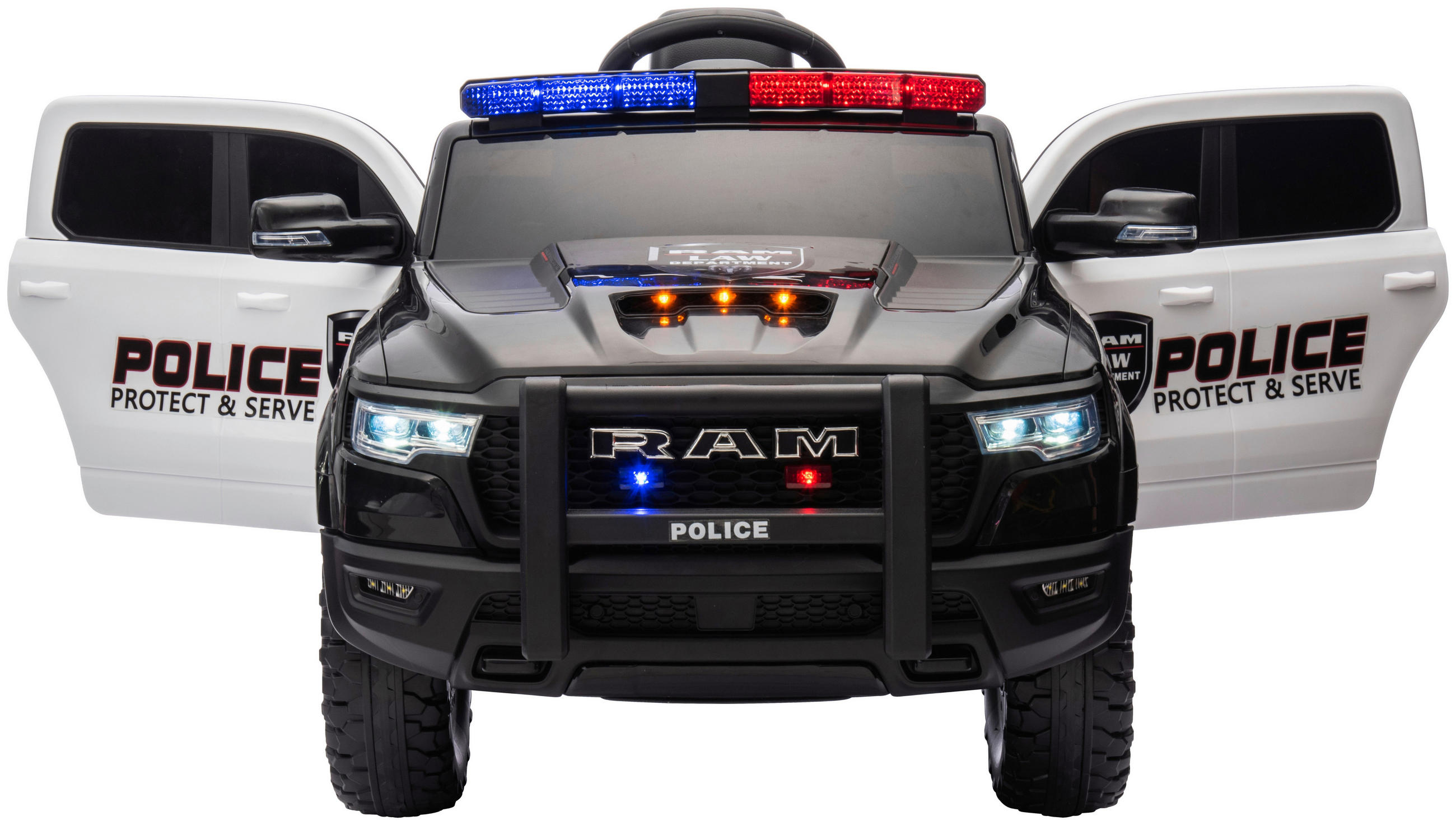 ELEKTRO-KINDERAUTO RAM 1500 POLICE TRUCK Schwarz, Weiß  - Schwarz/Weiß, KONVENTIONELL, Kunststoff/Metall (119/68/57cm)