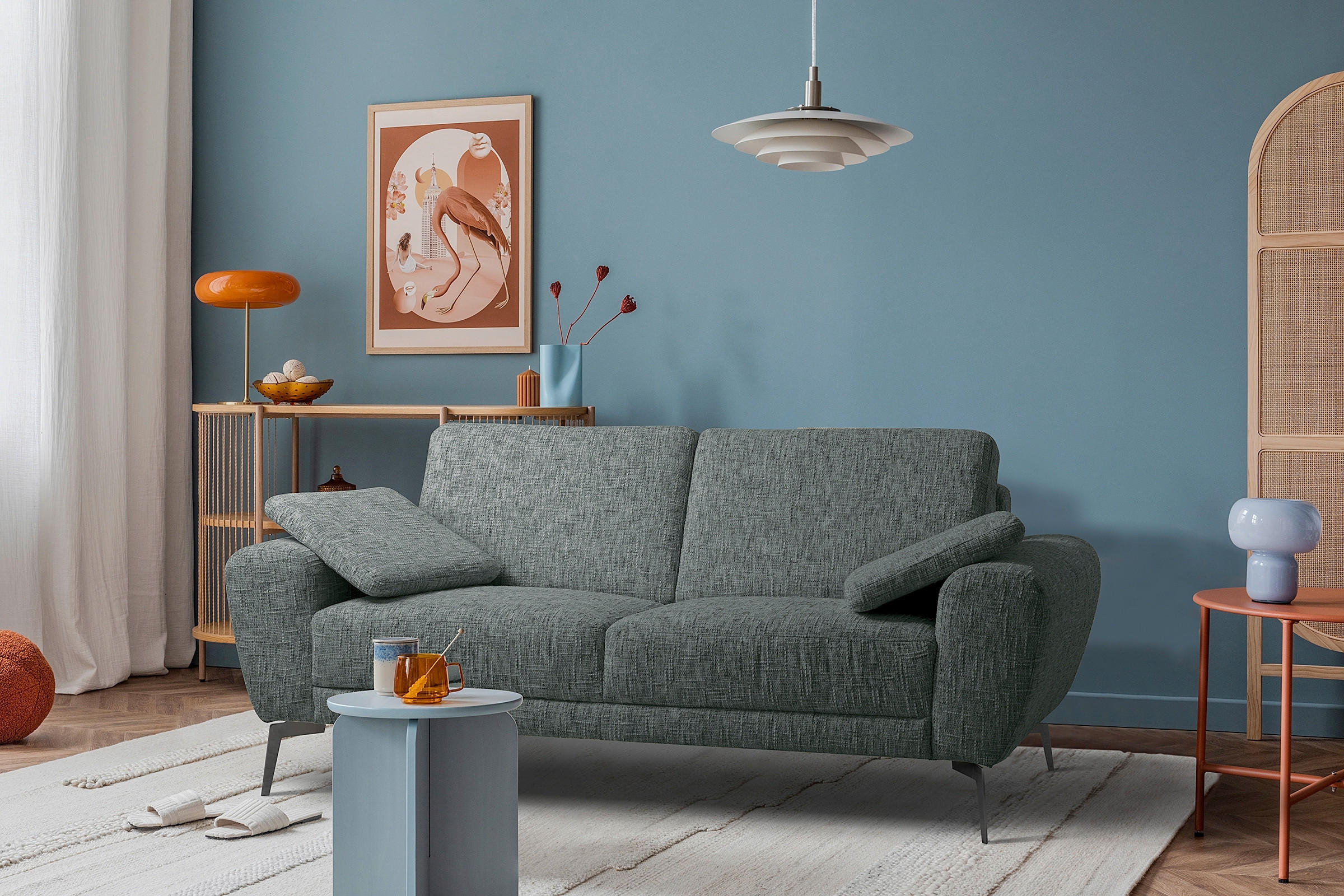 2-SITZER-SOFA Webstoff Anthrazit  - Anthrazit/Schwarz, Design, Textil/Metall (157/85/92cm) - Livetastic