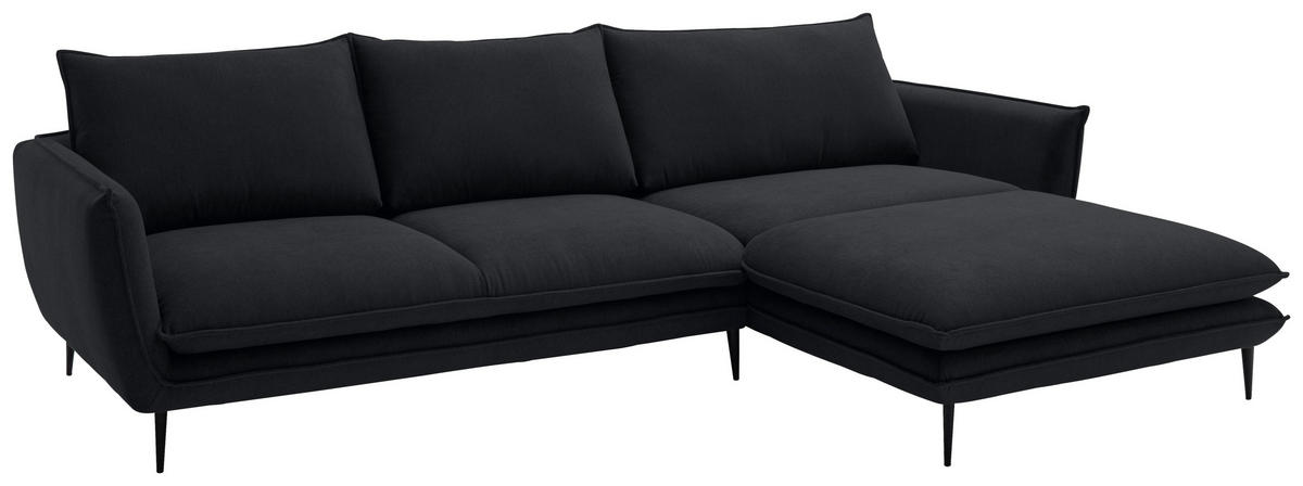 ECKSOFA Schwarz Webstoff  - Schwarz, KONVENTIONELL, Textil/Metall (304/196cm) - Hom`in