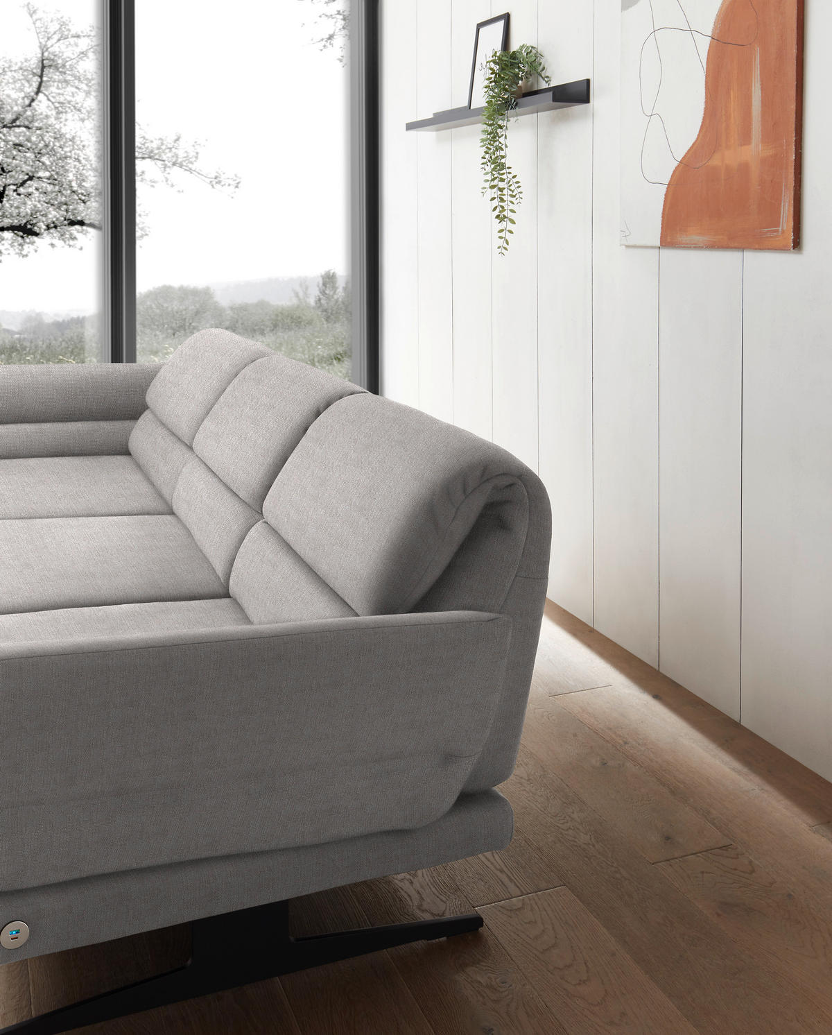 ECKSOFA Sandfarben Flachgewebe  - Sandfarben/Schwarz, Design, Textil/Metall (176-217/259-307cm) - Dieter Knoll