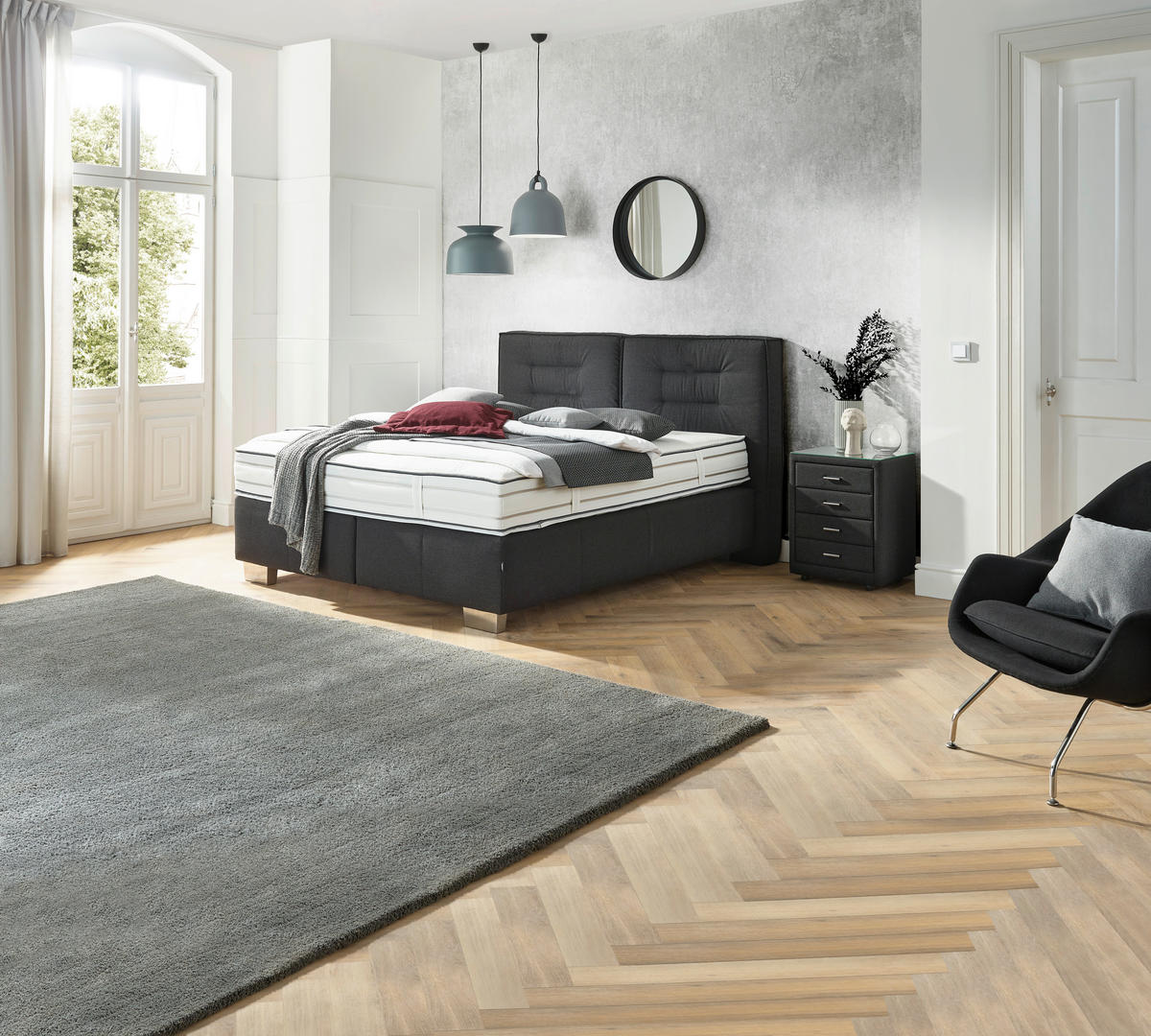 BOXSPRING KREVET 180/200 cm     crna  - crna/boje aluminija, Design, tekstil/metal (180/200cm) - Dieter Knoll