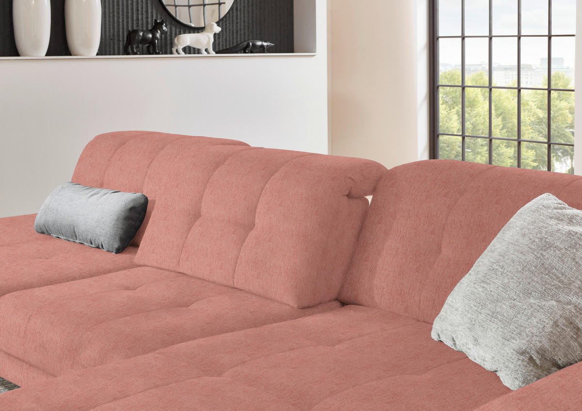 ECKSOFA in Flachgewebe Altrosa  - Schwarz/Altrosa, Design, Textil/Metall (309/190cm) - Beldomo Style