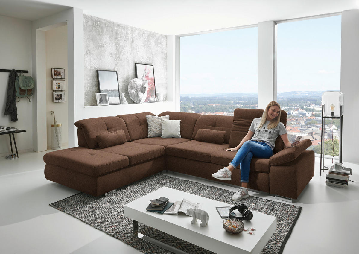 ECKSOFA  in Mikrofaser Haselnussfarben  260/312 cm  - Chromfarben/Haselnussfarben, Design, Textil/Metall (260/312cm) - Beldomo Style