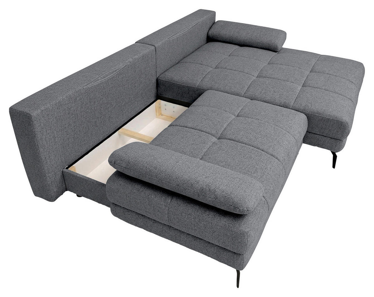 ECKSOFA Blau Struktur Rückenkissen, Bettkasten, Schlaffunktion, Rücken echt, Armteilverstellung, Liegefläche im Originalstoff  - Blau/Beige, MODERN, Textil/Metall (263/181cm) - Carryhome