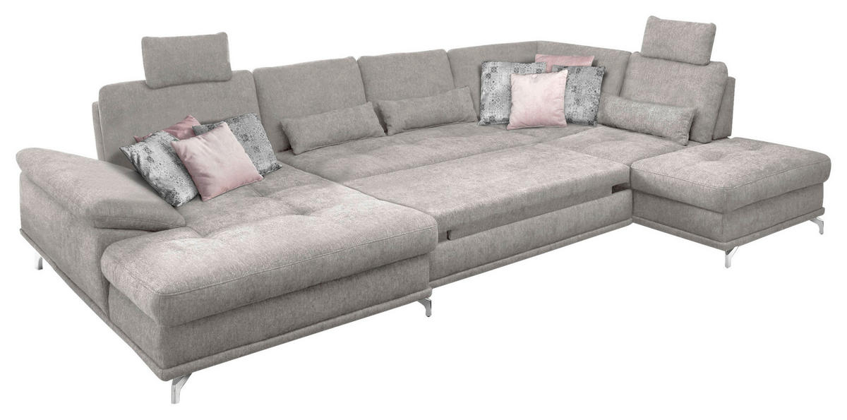 WOHNLANDSCHAFT in Flachgewebe Silberfarben  - Silberfarben, Konventionell, Textil/Metall (176/363/223cm) - Sit & More