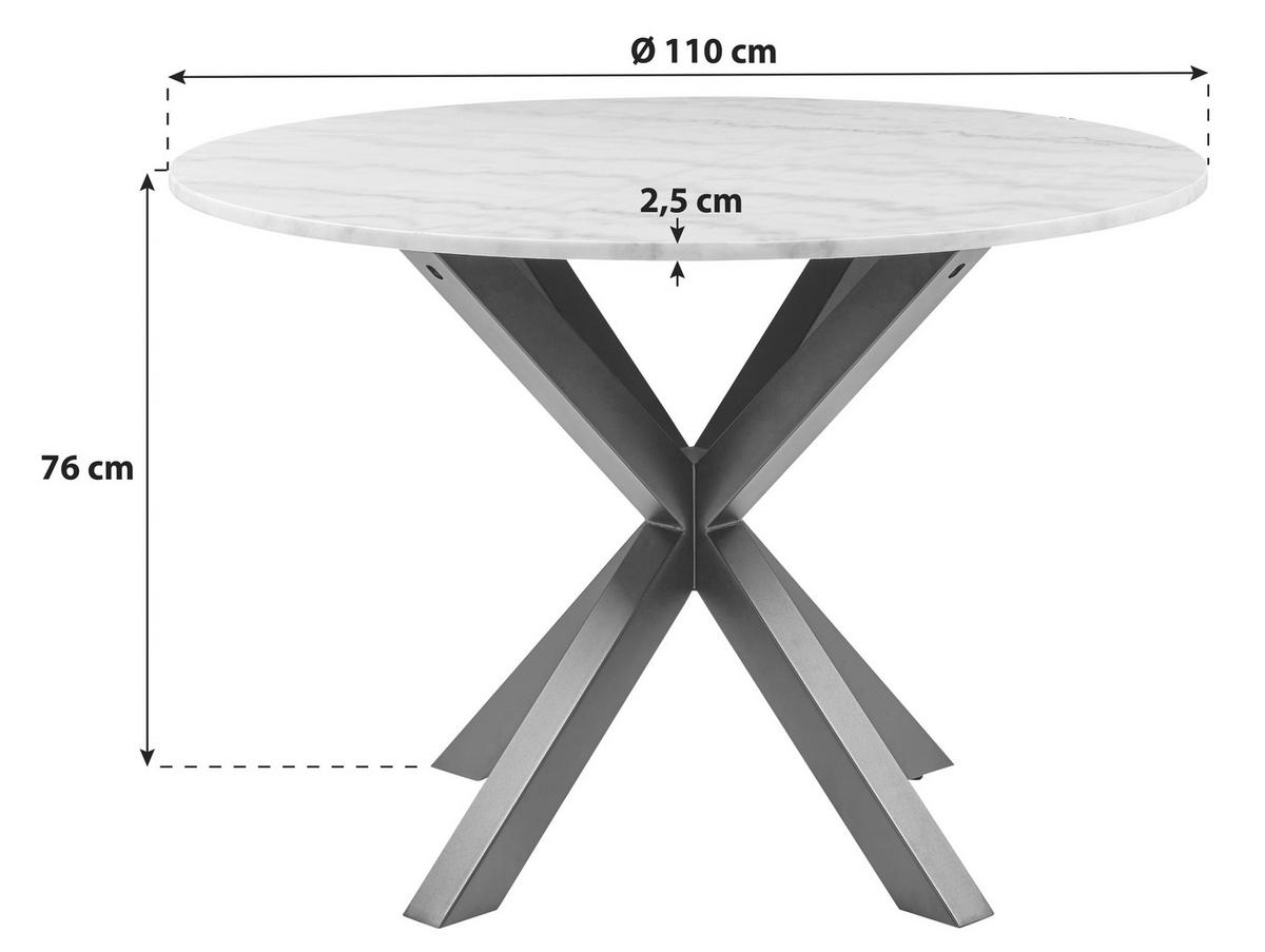 ESSTISCH in Metall, Stein  110/76 cm  - Weiss/Schwarz, Konventionell, Stein/Metall (110/76cm) - MID.YOU