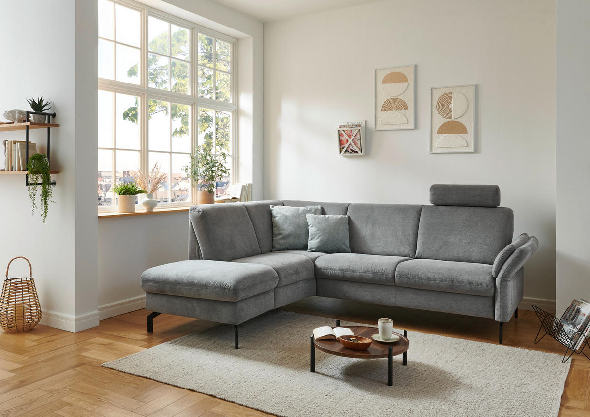 ECKSOFA in Flachgewebe Grau  - Schwarz/Grau, Konventionell, Textil/Metall (190/241cm) - Beldomo Comfort