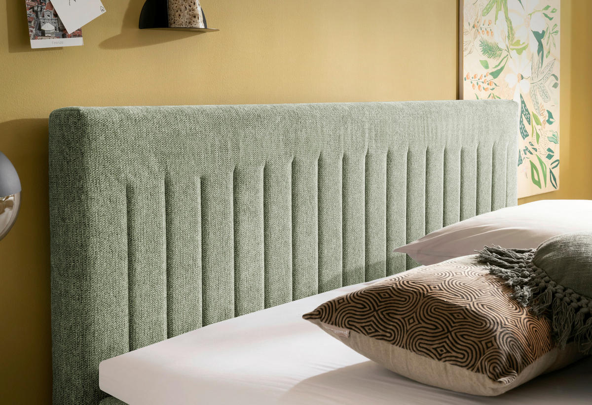 BOXSPRINGBETT 140/200 cm  in Grün  - Buchefarben/Grün, Basics, Holz/Textil (140/200cm) - Boxxx