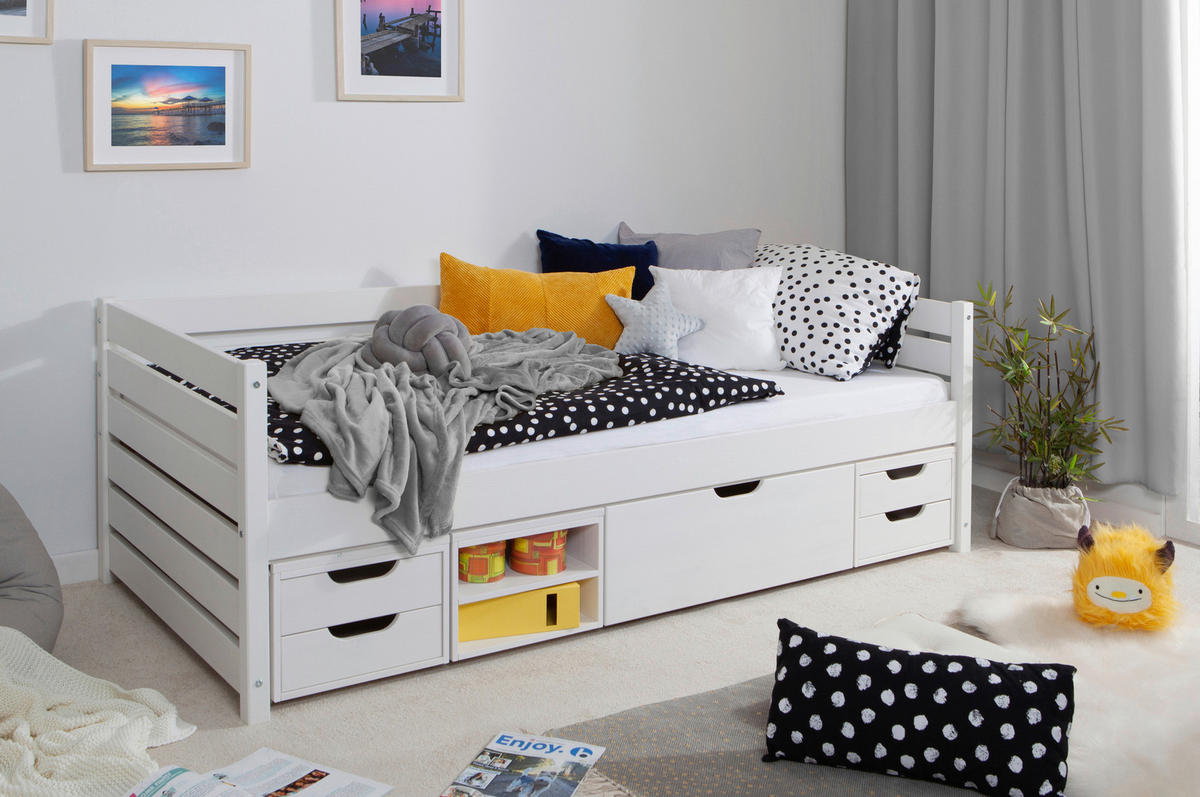 POSTEĽ S ÚLOŽNÝM PRIESTOROM, 120/200 cm biela - biela, Modern, drevo (120/200cm) - MID.YOU
