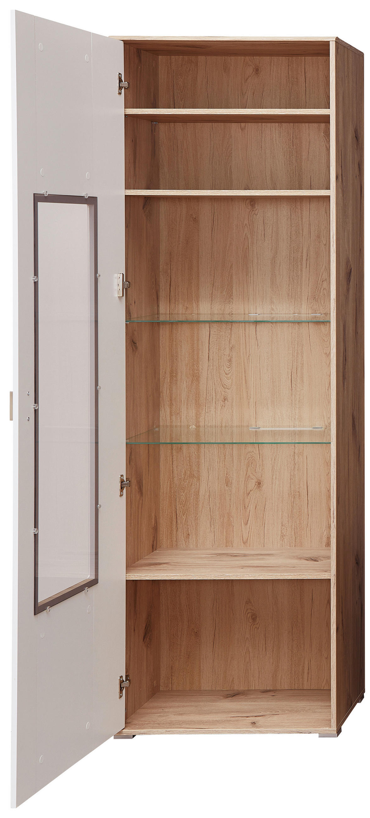 VITRINE in Weiß, Eichefarben  - Eichefarben/Silberfarben, KONVENTIONELL, Glas/Holzwerkstoff (65/204/42cm) - Xora