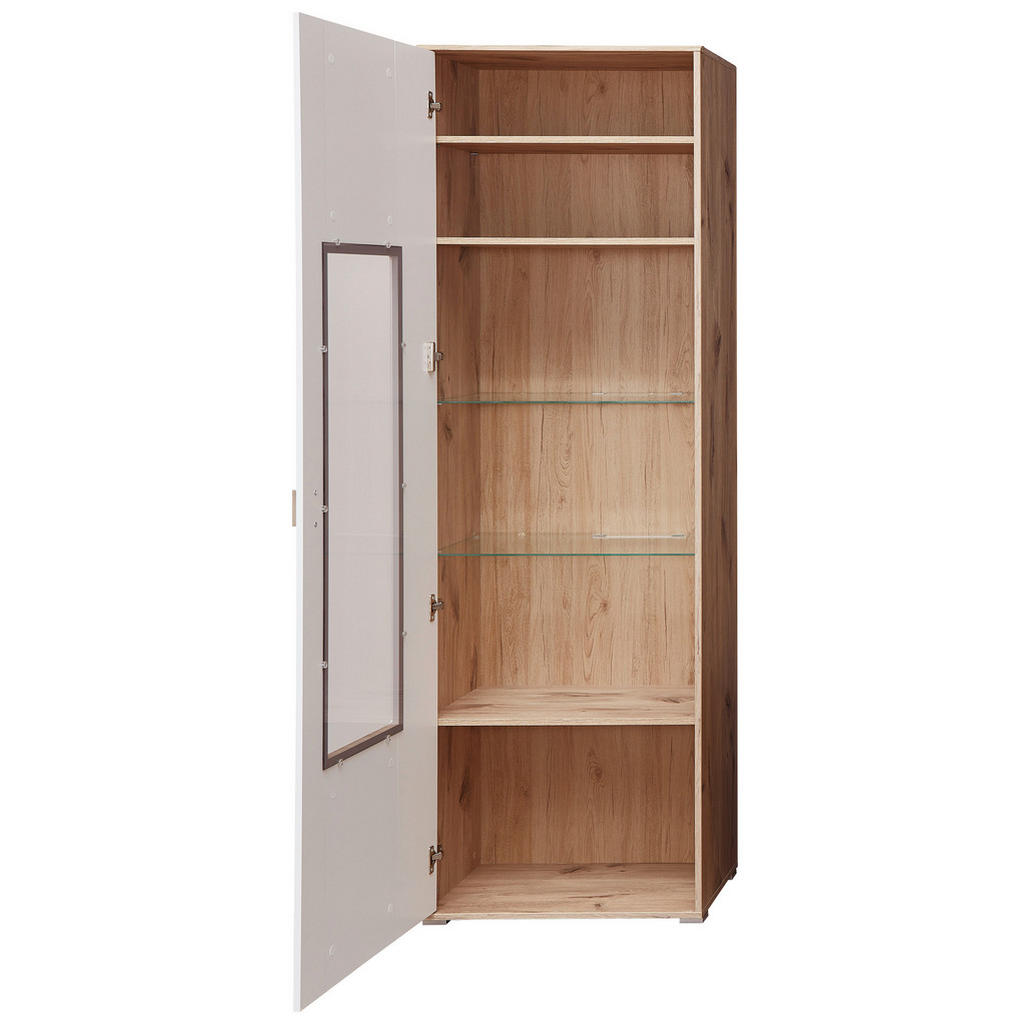 Thumbnail - Xora Vitrine, Weiß, Eiche, Glas, Holzwerkstoff, Holz: 3/ Glas: 2 Fächer, 65x204x42 cm, Typenauswahl, Beimöbel erhältlich...
