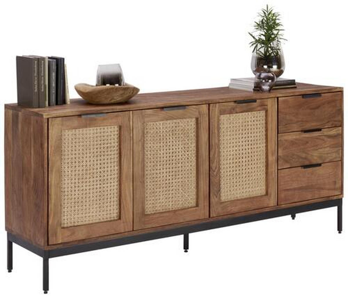 SIDEBOARD Wiener Geflecht  in 170/75/40 cm  - Schwarz/Akaziefarben, LIFESTYLE, Holz/Metall (170/75/40cm) - Landscape