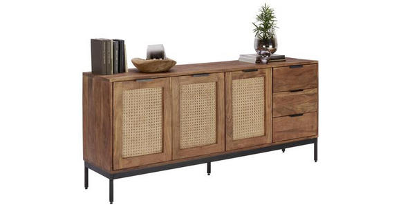 SIDEBOARD Wiener Geflecht in 170/75/40 cm - Schwarz/Akaziefarben, LIFESTYLE, Holz/Metall (170/75/40cm) - Landscape