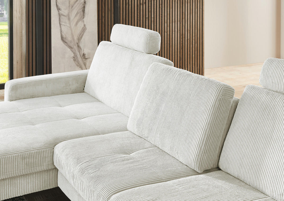 ECKSOFA in Cord Ecru  - Ecru/Schwarz, Modern, Textil/Metall (177/302cm) - Beldomo Style