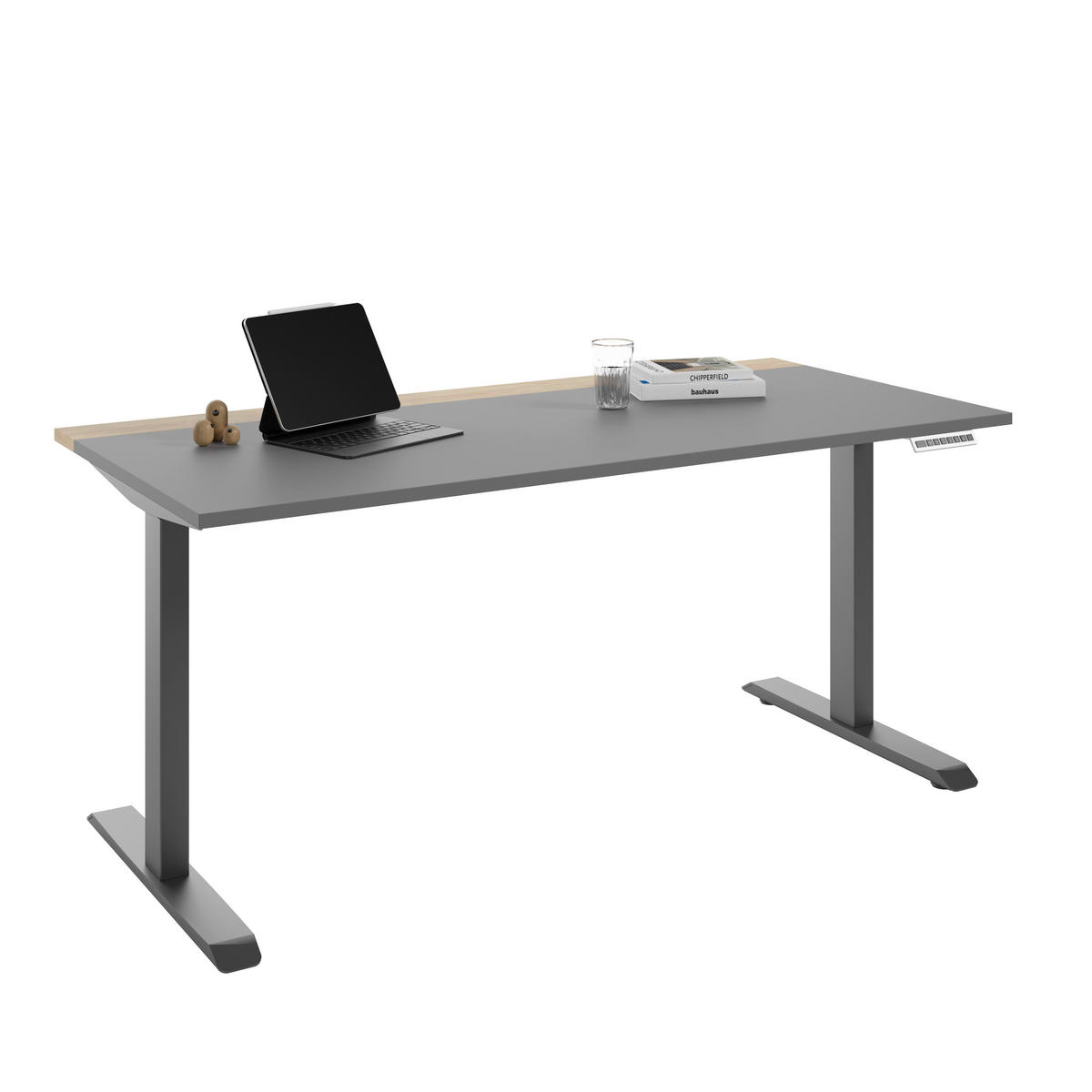 SCHREIBTISCH 160/75/72-122 cm  in Grau, Hickory  - Anthrazit/Grau, MODERN, Holzwerkstoff/Metall (160/75/72-122cm) - Novel