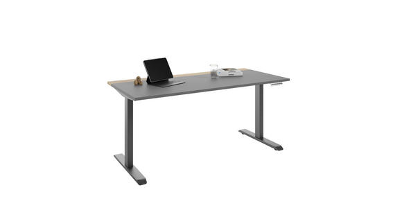 SCHREIBTISCH 160/75/72-122 cm  in Grau, Hickory  - Anthrazit/Grau, MODERN, Holzwerkstoff/Metall (160/75/72-122cm) - Novel