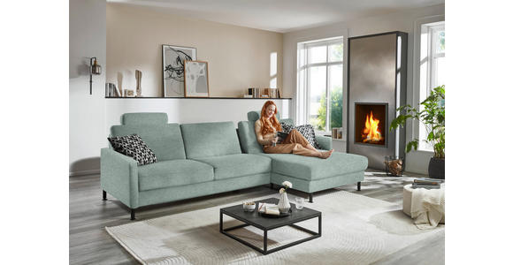 ECKSOFA  in Chenille, Flachgewebe Mintgrün  316/175 cm  - Schwarz/Mintgrün, Design, Textil/Metall (316/175cm) - Dieter Knoll