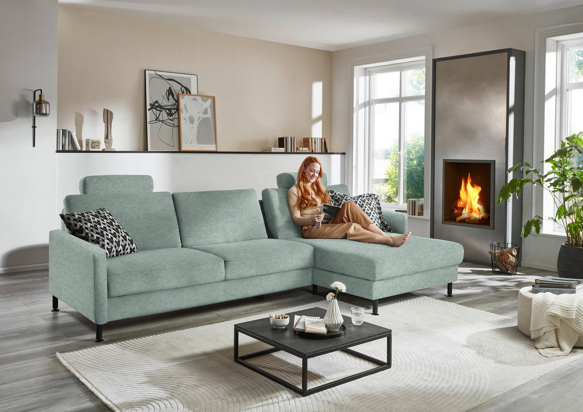 ECKSOFA Chenille, Flachgewebe Mintgrün  - Schwarz/Mintgrün, Design, Textil/Metall (316/175cm) - Dieter Knoll