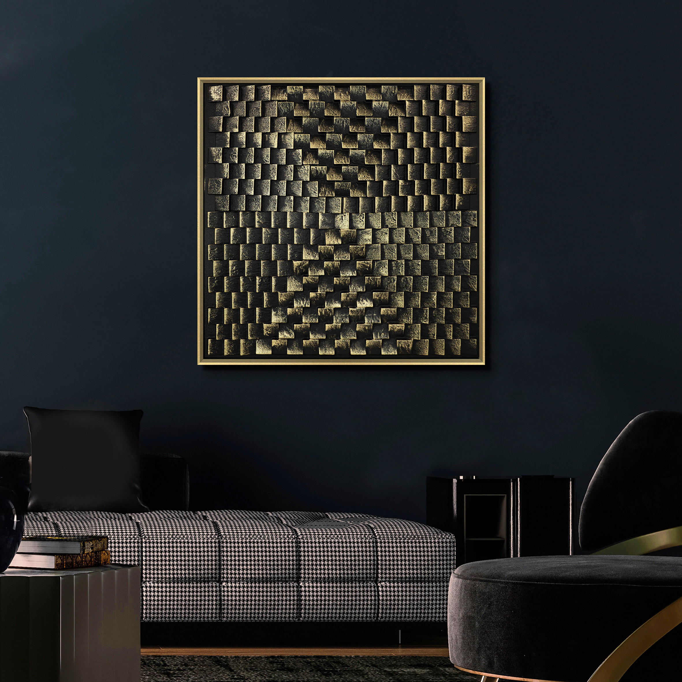 ORIGINALNA SLIKA   - zlatna/višebojna, Dizajnerski, pločasti materijal/plastika (100/100cm) - Monee