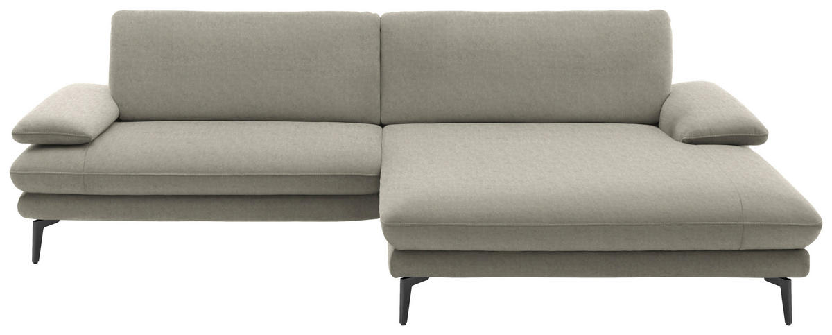ECKSOFA in Velours Platinfarben  284/184 cm  - Platinfarben/Schwarz, Design, Textil/Metall (284/184cm) - Dieter Knoll