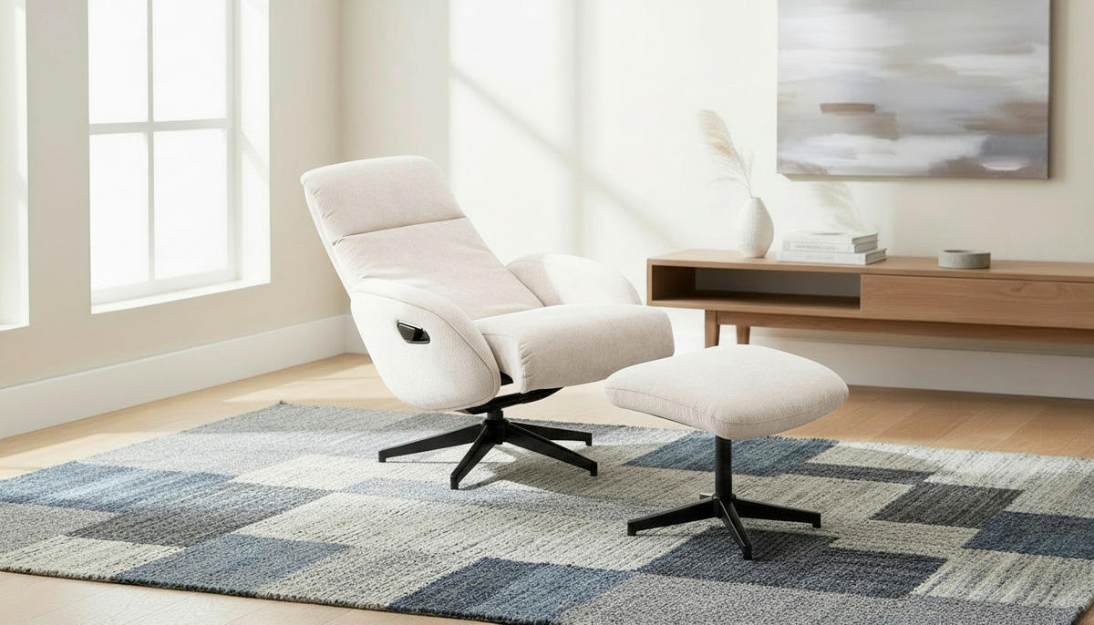RELAXSESSELSET BASTY Webstoff Hocker    - Beige/Schwarz, Design, Textil/Metall (75/107/77cm) - Livetastic