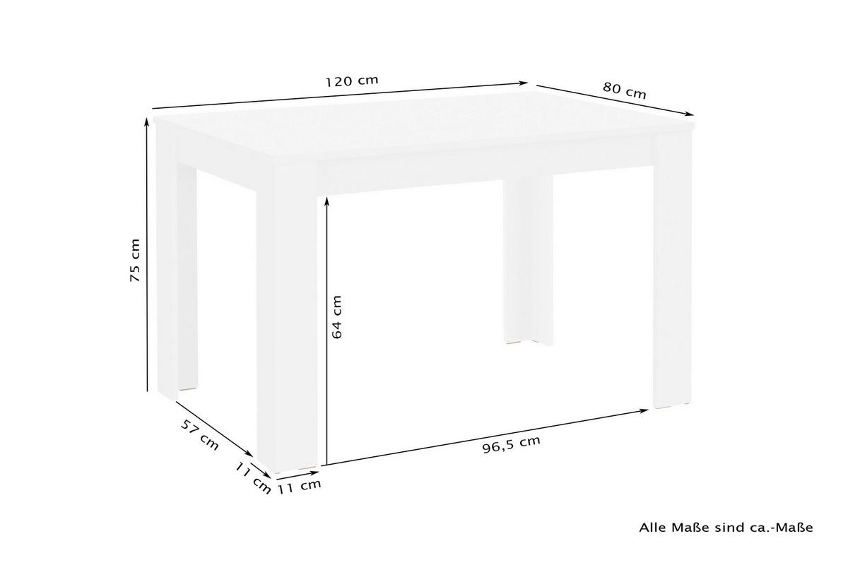 ESSTISCH 120/80/75 cm Nachbildung  Holzwerkstoff in verschiedenen Größen erhältlich, in verschiedenen Holzdekoren erhältlich, schnell aufzubauende und stabile Arbeitsfläche rechteckig Grau  - Grau, MODERN, Holzwerkstoff (120/80/75cm) - MID.YOU