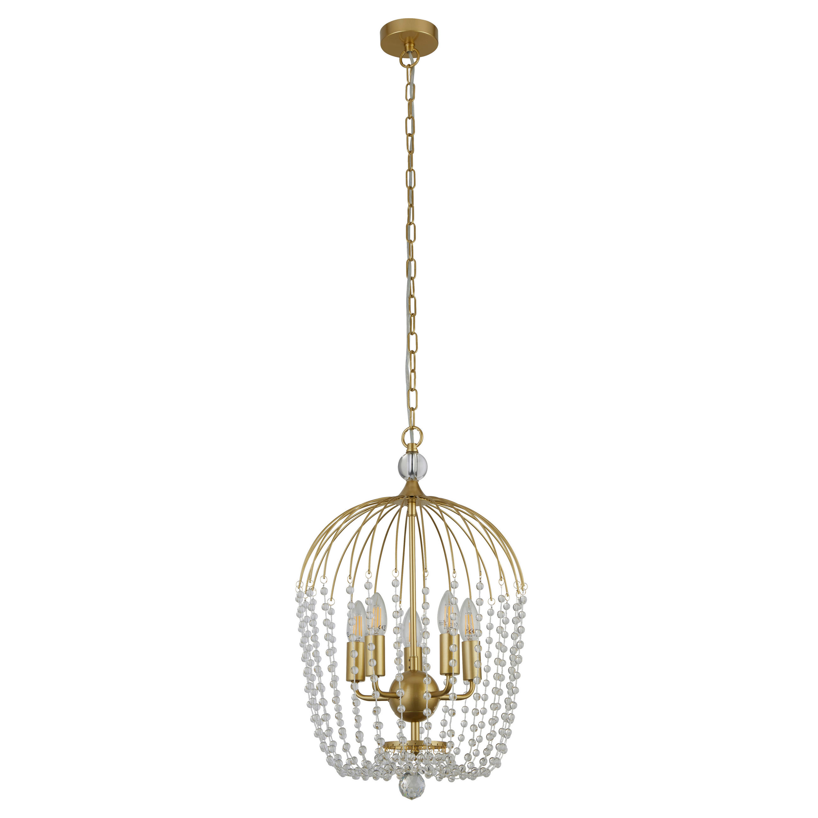 Searchlight Kristall-Hängeleuchte Shower Gold 150 cm