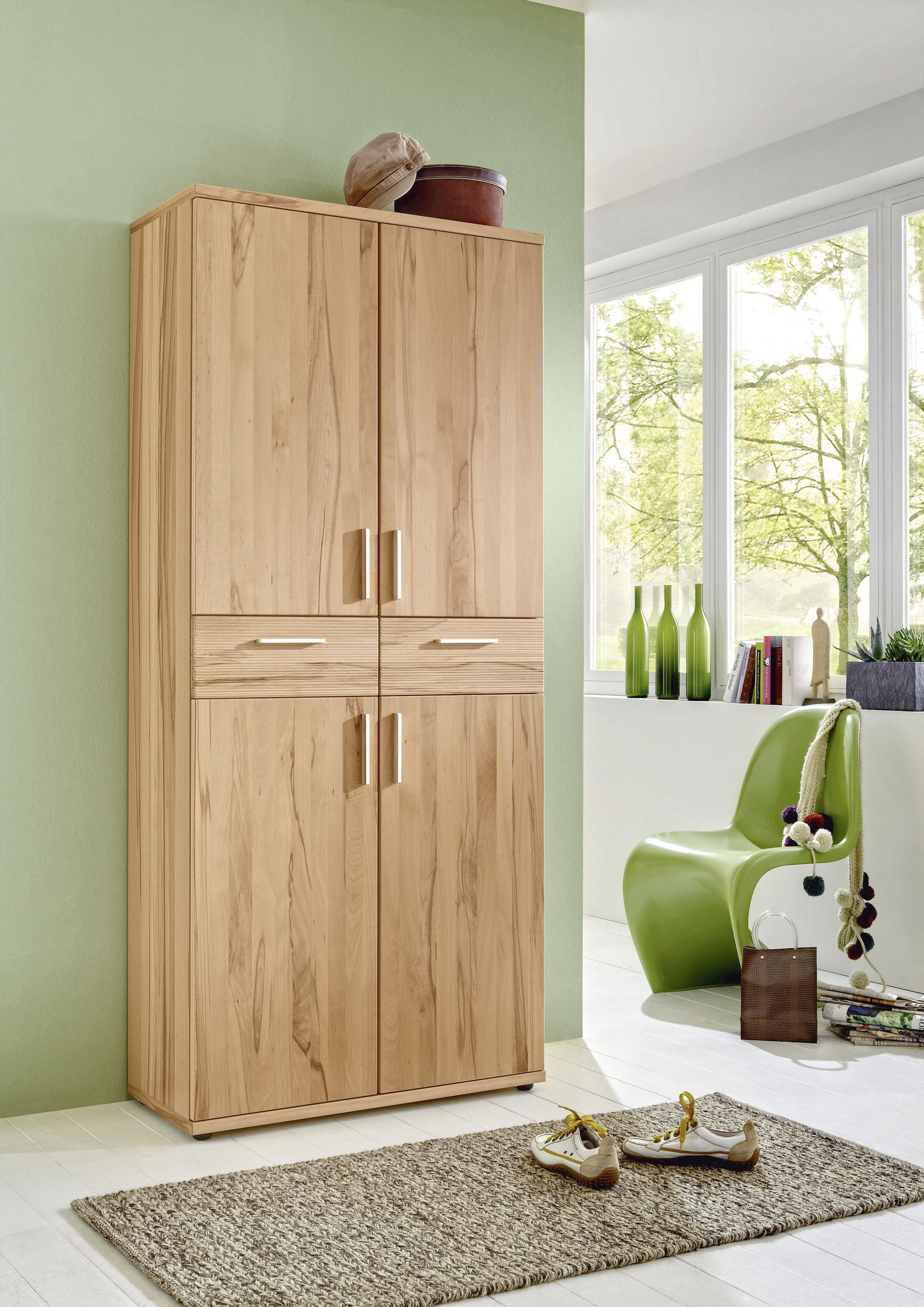 SCHUHSCHRANK Kernbuche furniert, teilmassiv Buchefarben - Chromfarben/Buchefarben, Design, Holz/Kunststoff (84/191,5/39cm)