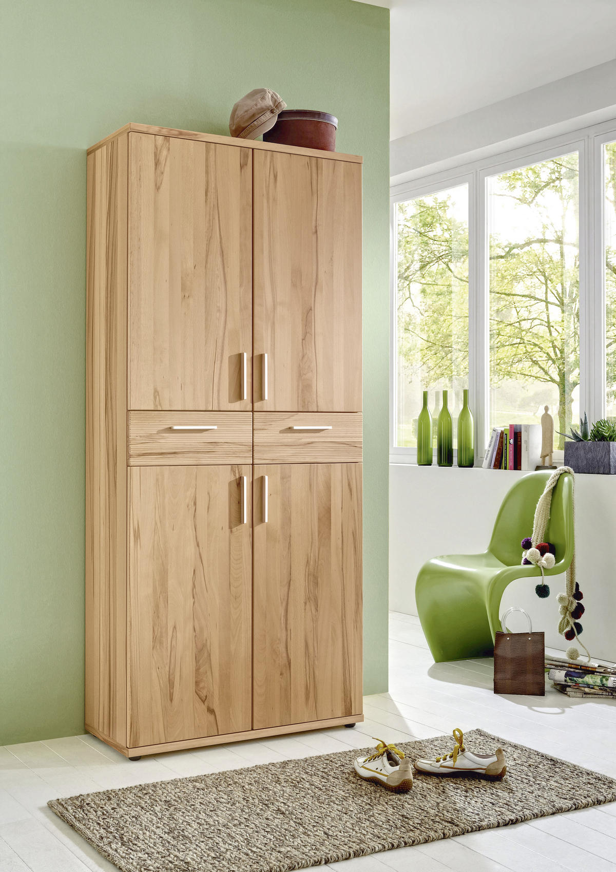 SCHUHSCHRANK Kernbuche furniert, teilmassiv Buchefarben  - Chromfarben/Buchefarben, Design, Holz/Kunststoff (84/191,5/39cm)