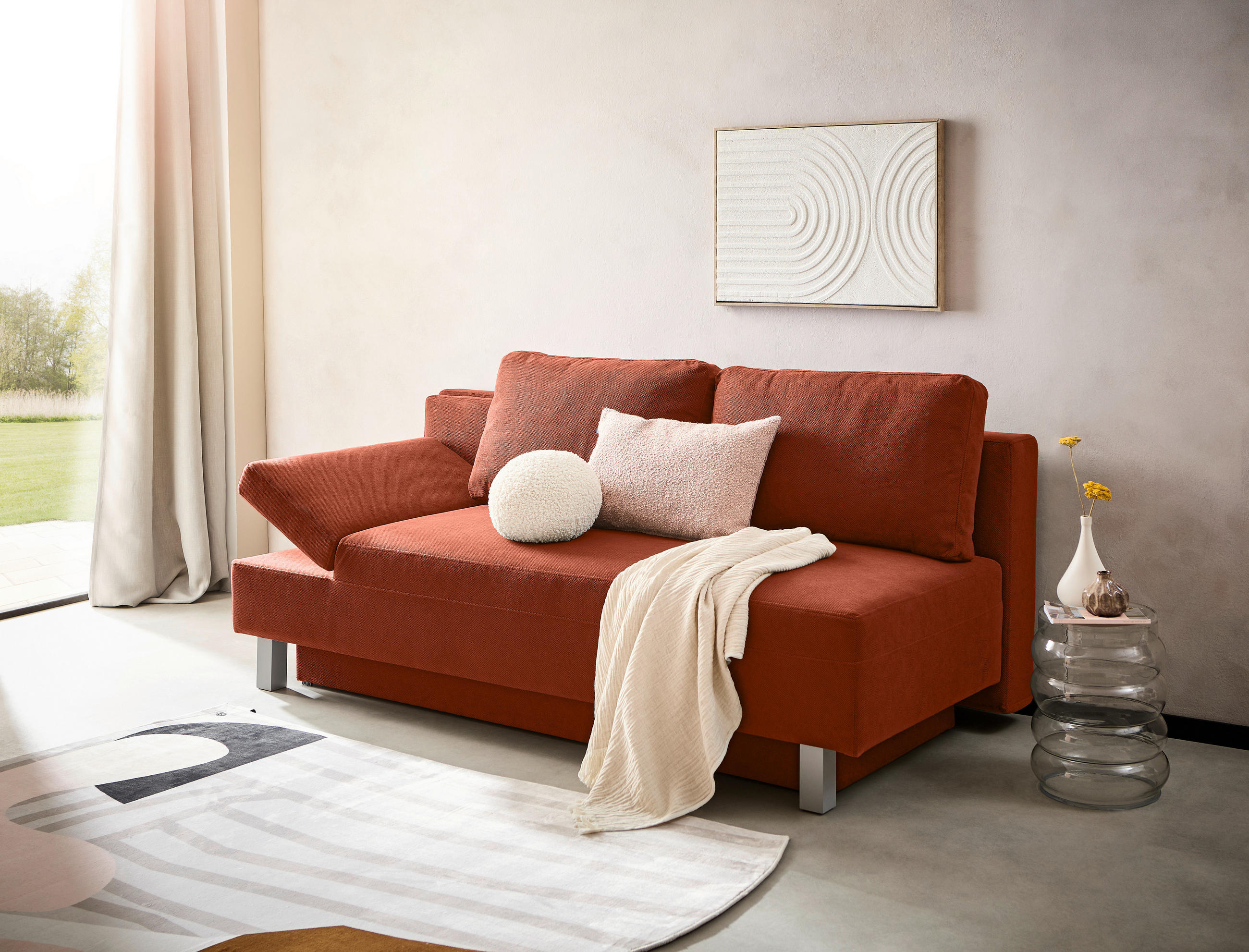 SCHLAFSOFA Flachgewebe Kupferfarben  - Chromfarben/Kupferfarben, Design, Holz/Textil (205/77-93/99cm) - Novel