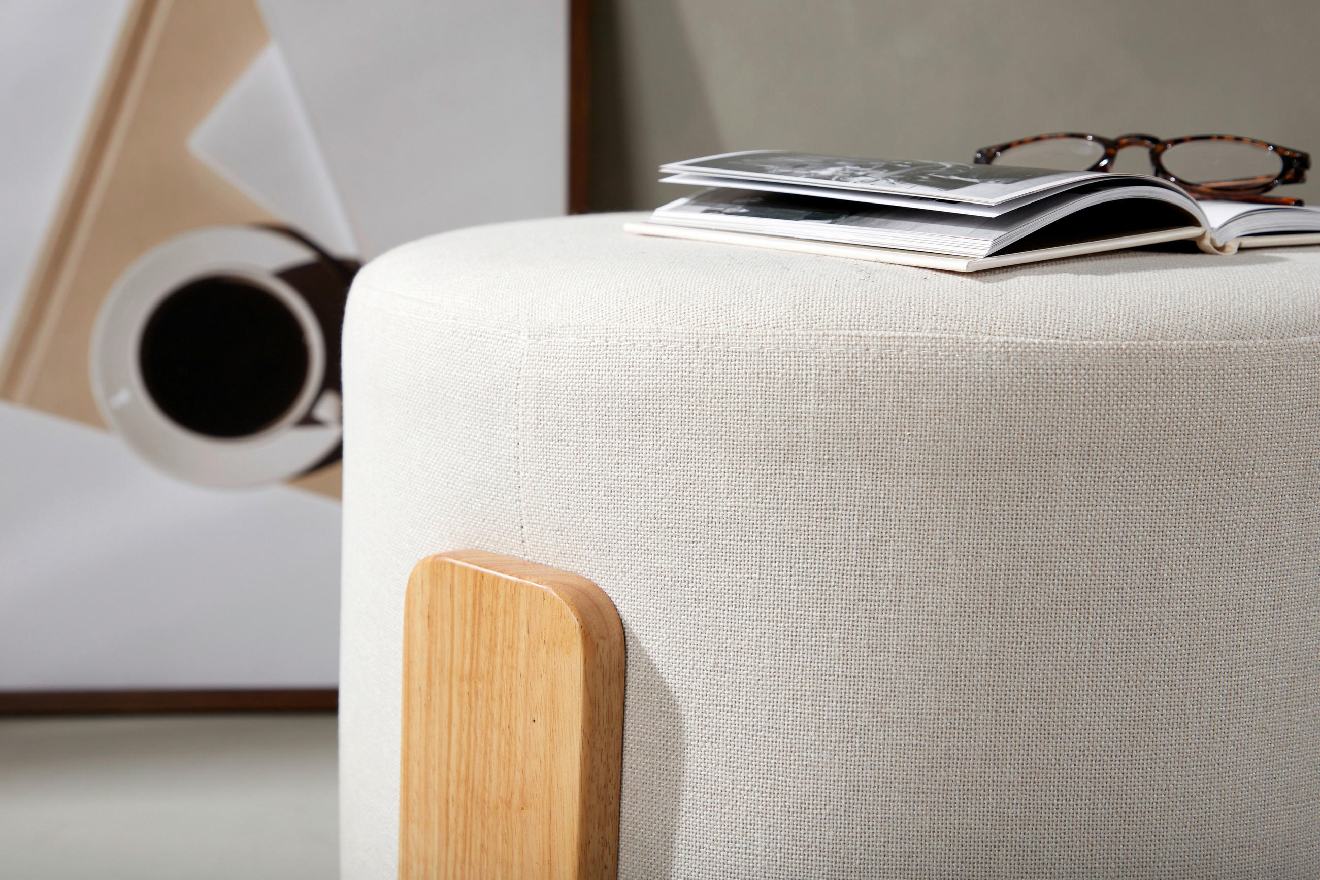 SITTPUFF i  - vit/ljusbrun, Design, trä/textil (52.5/43/52.5cm) - Livetastic
