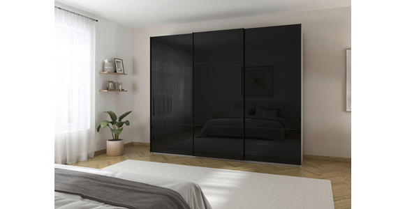 SCHWEBETÜRENSCHRANK in Grau, Schwarz - Schwarz/Grau, KONVENTIONELL, Glas/Holzwerkstoff (242/223/68cm) - Novel