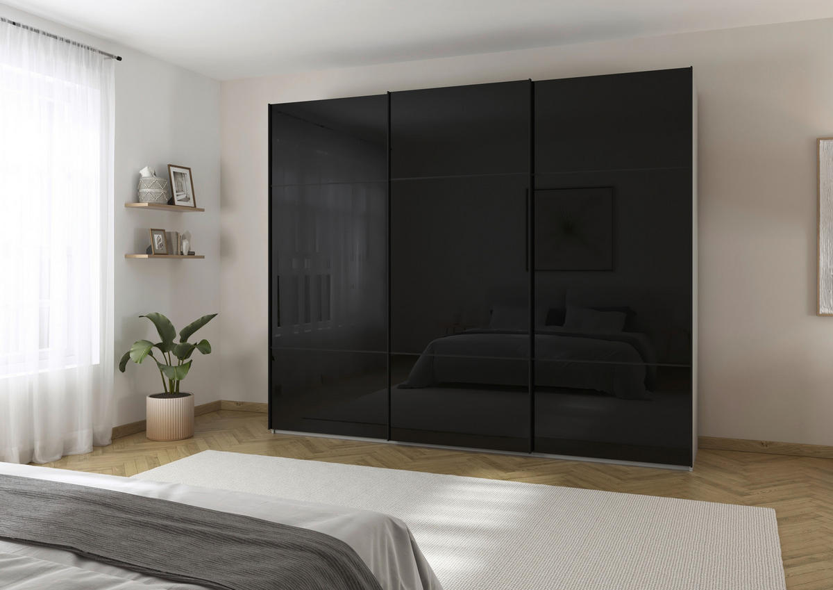 SCHWEBETÜRENSCHRANK in Grau, Schwarz  - Schwarz/Grau, Konventionell, Glas/Holzwerkstoff (271/223/68cm) - Novel