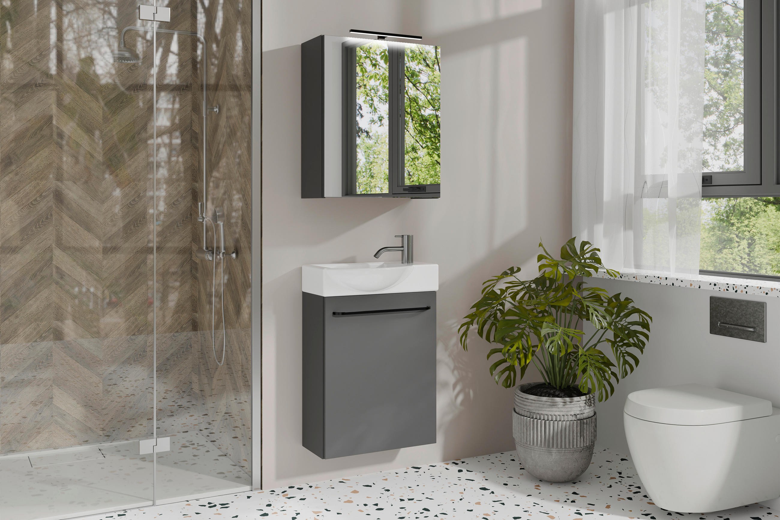 SPIEGELSCHRANK 50/60/20 cm  - Anthrazit, MODERN, Glas/Holzwerkstoff (50/60/20cm) - MID.YOU